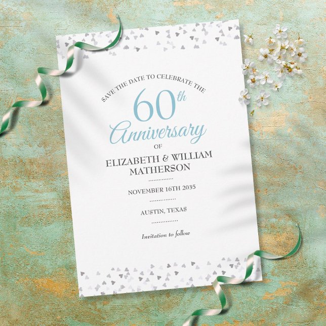 60th Diamond Wedding Anniversary Hearts Confetti Save The Date (Creator Uploaded)