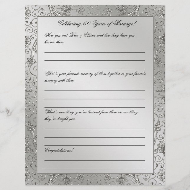 60th Diamond Wedding Anniversary Letterhead (Front)