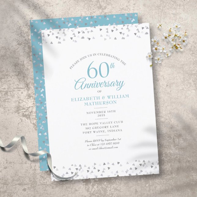 60th Diamond Wedding Anniversary Love Hearts Invitation (60th Diamond Wedding Anniversary Love Hearts Invitation)