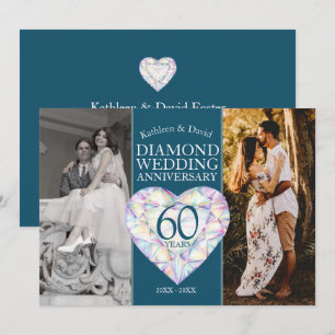 60th diamond wedding anniversary now then photo invitation