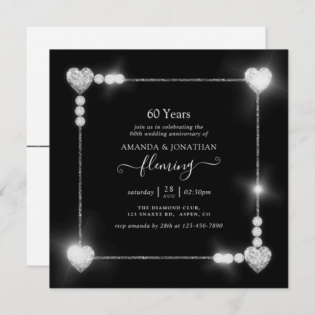 60th Diamond Wedding Anniversary Party Invitation (Front/Back)