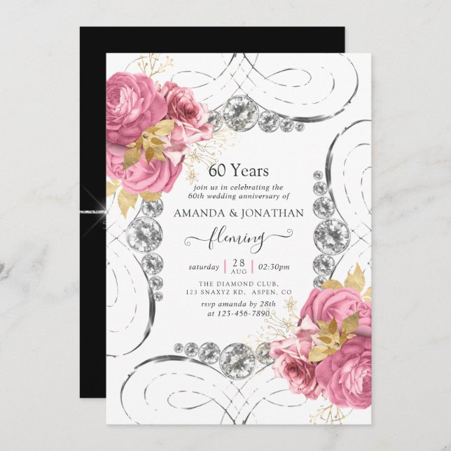 60th Diamond Wedding Anniversary Party Invitation (Front/Back)