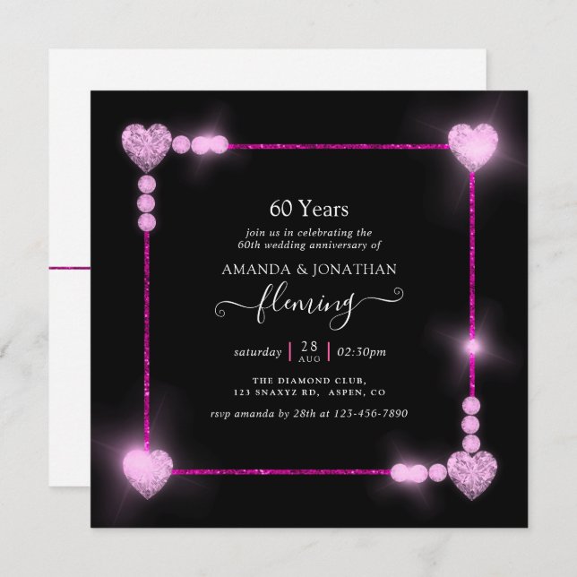 60th Diamond Wedding Anniversary Party Invitation (Front/Back)