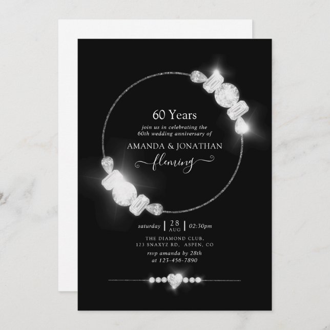 60th Diamond Wedding Anniversary Party Invitation (Front/Back)