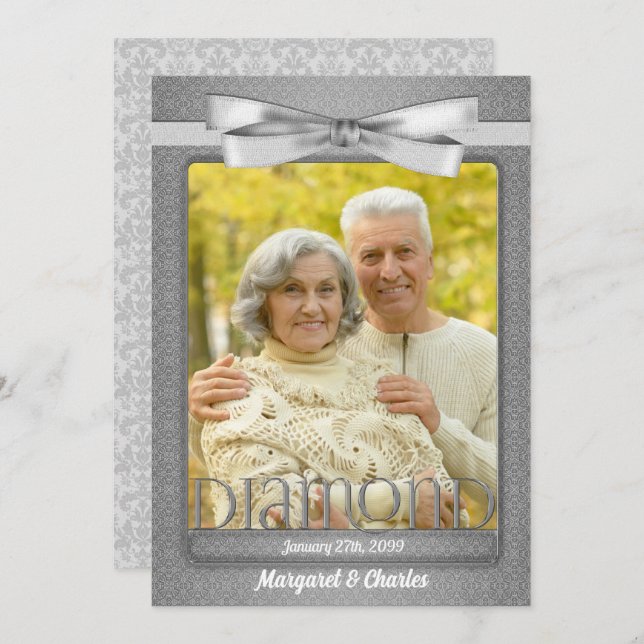 60th Diamond Wedding Anniversary Party Photo Invitation (Front/Back)