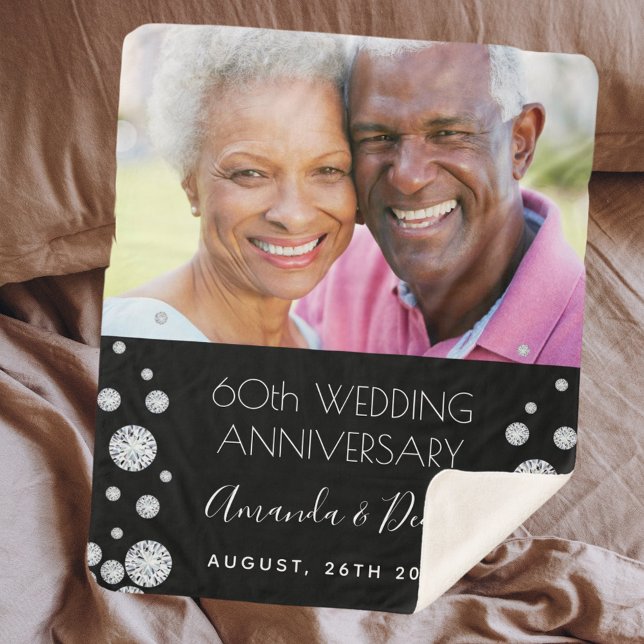 60th diamond wedding anniversary photo black sherpa blanket (Creator Uploaded)