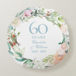 60th Diamond Wedding Anniversary Photo Floral Round Cushion<br><div class="desc">This elegant botanical 60th wedding anniversary keepsake pillow can be personalised with your special anniversary information in elegant diamond blue text and your photo on the reverse. Designed by Thisisnotme©</div>