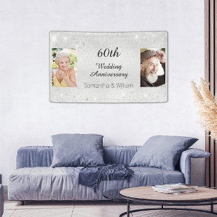 60th diamond wedding anniversary photo glitter banner
