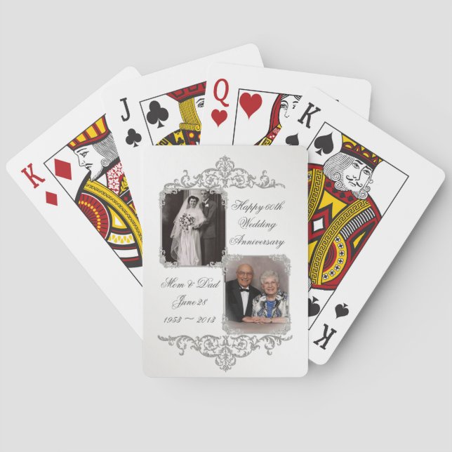 60th Diamond Wedding Anniversary Photo Playing Cards (Back)
