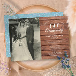 60th Diamond Wedding Anniversary Photo Rustic Wood Invitation<br><div class="desc">Personalise with your favourite wedding photo and your special 60th diamond wedding anniversary celebration details in chic typography on a rustic wood panels background. The reverse features love heart confetti. Designed by Thisisnotme©</div>