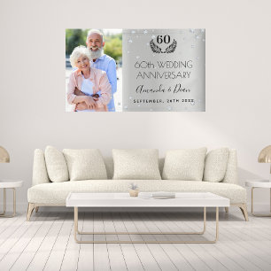 60th diamond wedding anniversary photo silver banner