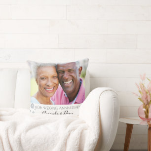 60th diamond wedding anniversary photo white cushion