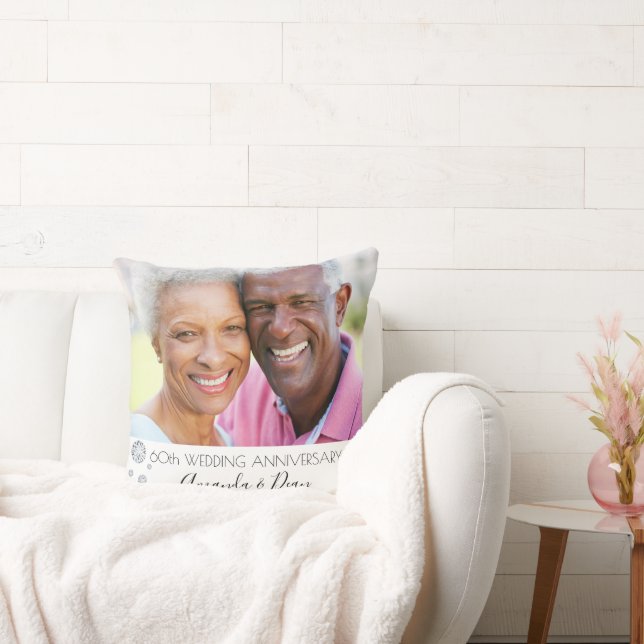60th diamond wedding anniversary photo white cushion (Couch)