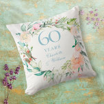 60th Diamond Wedding Anniversary Roses Floral Cushion<br><div class="desc">Featuring a delicate watercolour floral garland,  this chic botanical 60th wedding anniversary keepsake pillow can be personalised with your special anniversary information in elegant diamond blue text. Designed by Thisisnotme©</div>