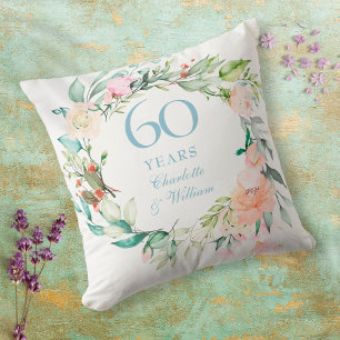 60th Diamond Wedding Anniversary Roses Floral Cushion