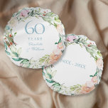 60th Diamond Wedding Anniversary Roses Garland  Round Cushion<br><div class="desc">Featuring a delicate watercolour floral garland,  this chic botanical 60th wedding anniversary keepsake pillow can be personalised with your special anniversary information in elegant diamond blue text. Designed by Thisisnotme©</div>