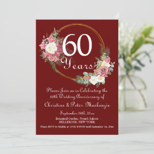 60th Diamond Wedding Anniversary Roses Gold Frame Invitation