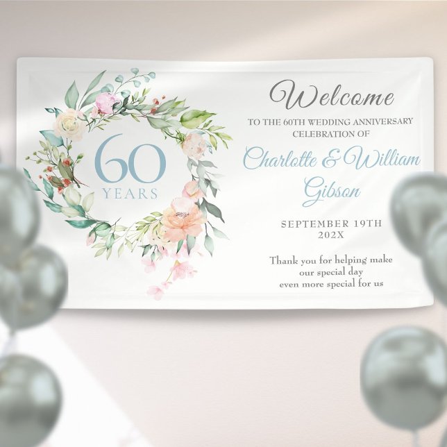 60th Diamond Wedding Anniversary Roses Welcome Banner (60th Diamond Wedding Anniversary Roses Welcome Banner)
