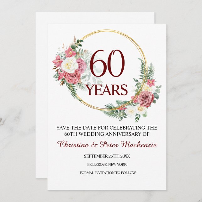 60th Diamond Wedding Anniversary  Save The Date (Front/Back)