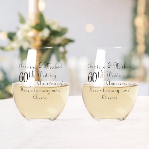 60th Diamond Wedding Anniversary Signature Script Stemless Wine Glass