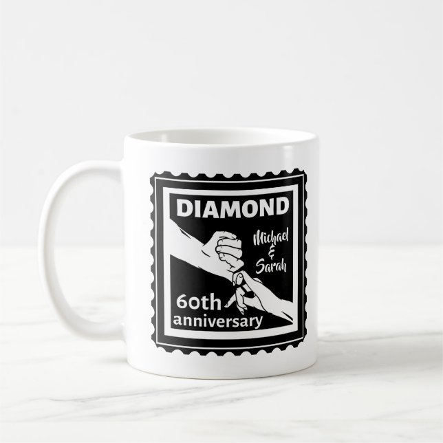 60th diamond wedding anniversary traditional coffee mug (Left)