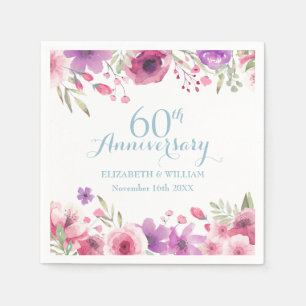 60th Diamond Wedding Anniversary Watercolor Roses Napkin