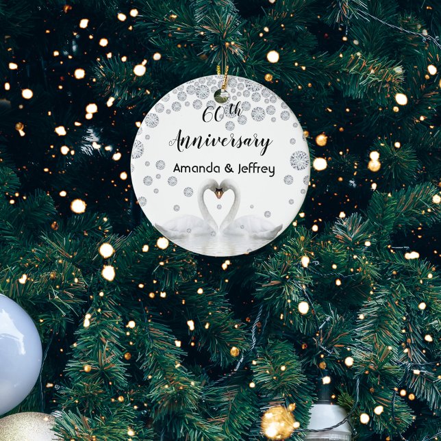 60th diamond wedding anniversary white swans ceramic tree decoration (Creator Uploaded)