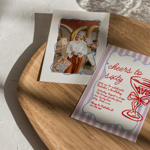 60th Drawn Colourful Champagne Sixty Photo Birthda Invitation