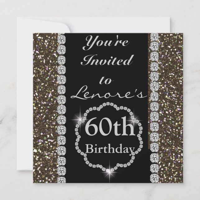 60th ELEGANT CRYSTAL Birthday Party Invitation (Front)