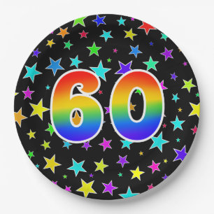 60th Event: Bold, Fun, Colourful Rainbow 60 Paper Plate