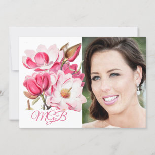 60th Floral Pink Elegant Photo Monogram Birthday Invitation
