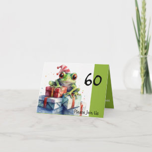 60th Frog Holiday Birthday striped hat Invitation