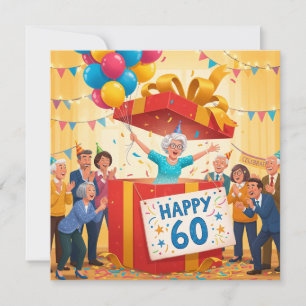 60th Funny Grandma in Giant Gift Box birthday card