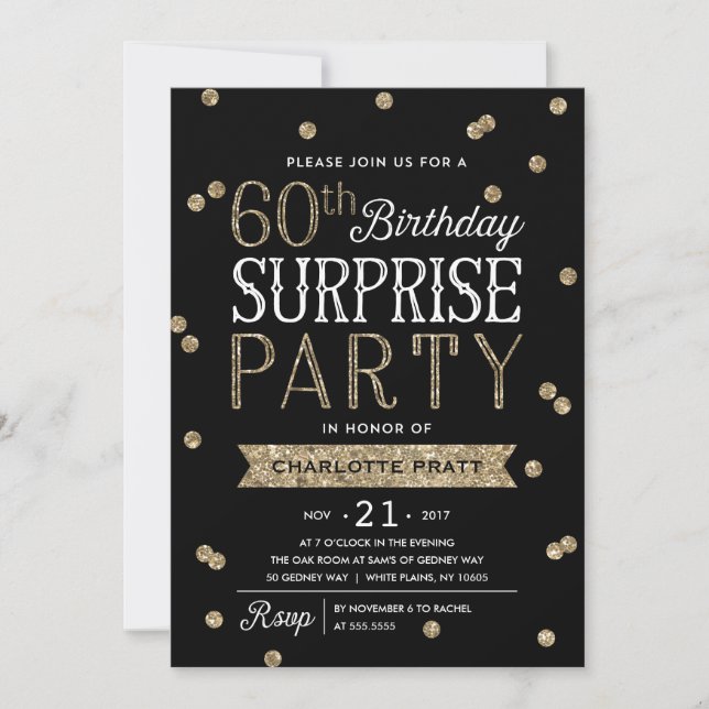 60th Glitter Confetti Surprise Party Invitation (Front)