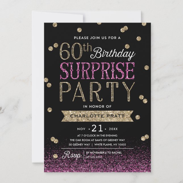 60th Glitter Confetti Surprise Party Invitation (Front)