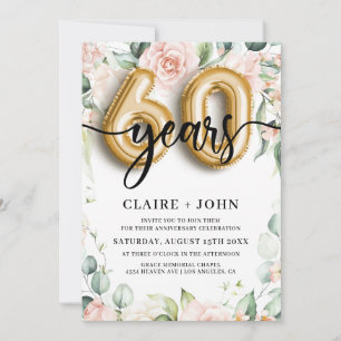 60th Gold Balloon Years Anniversary Invitation