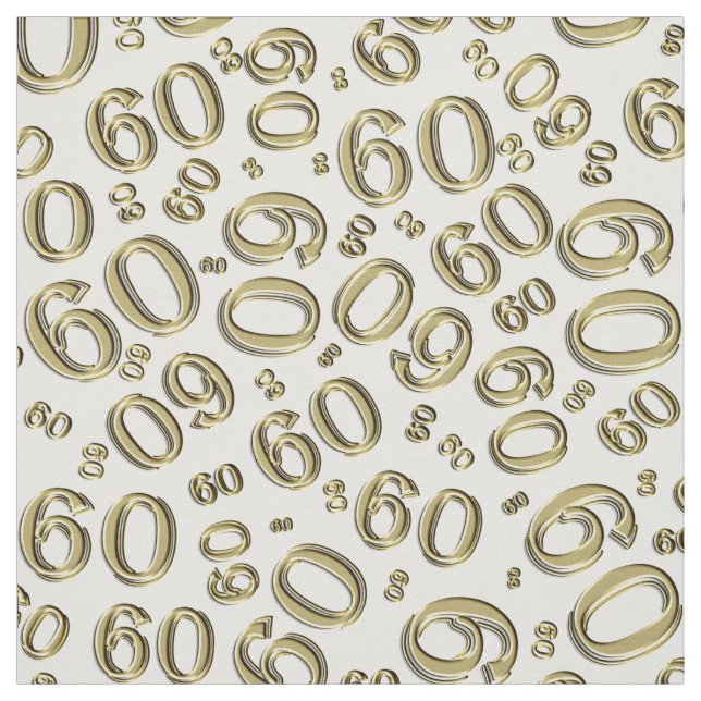 60th  Gold &  White Random Number Pattern 60 Fabric (Swatch)