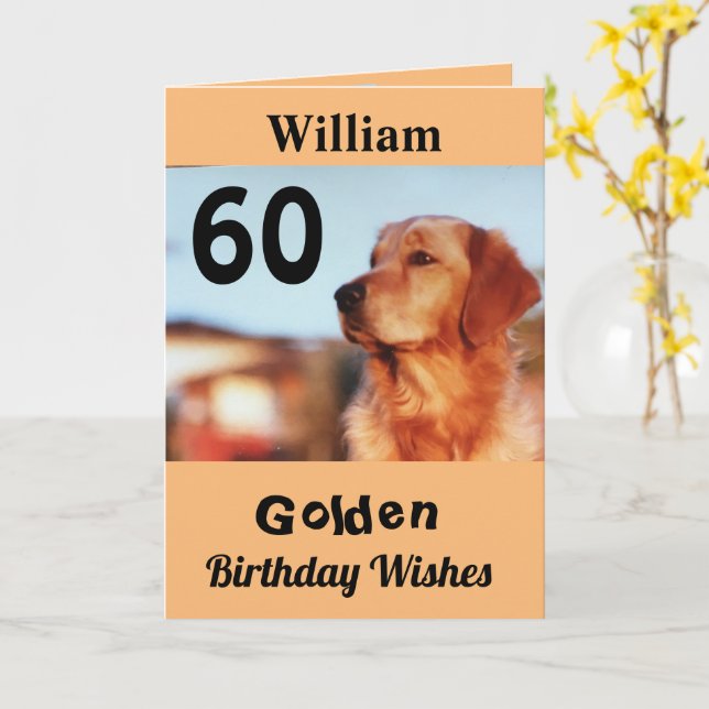 60th Golden Birthday Wishes Golden Retriever Dog Card (Yellow Flower)