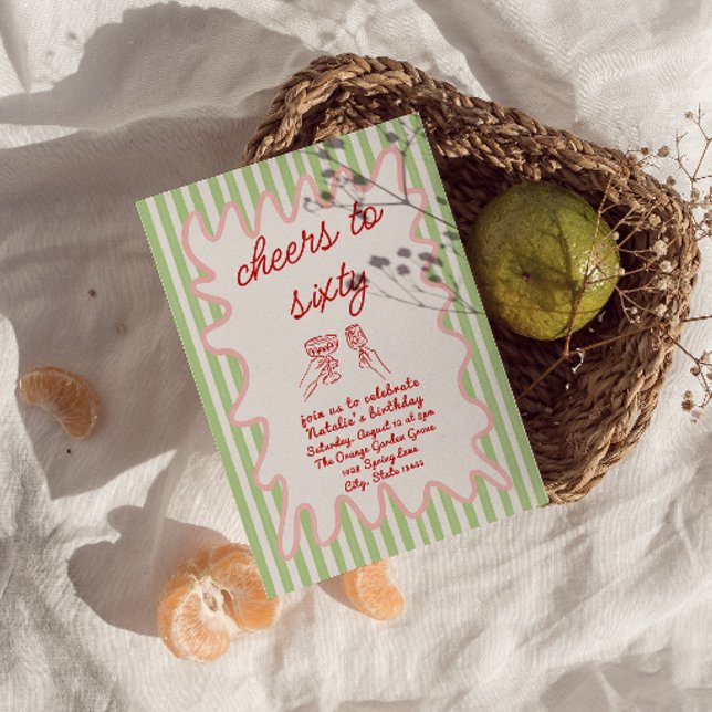 60th Hand Drawn Colourful Stripes Sixty Birthday Invitation (Creator Uploaded)