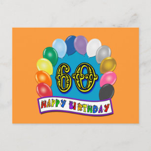 60th Happy Birthday Balloons Merchandise Postcard