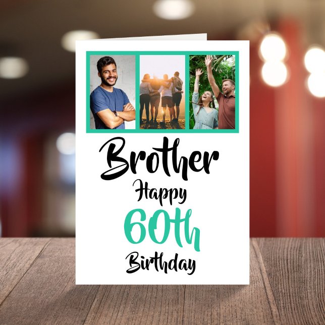 60th happy birthday brother photo collage Card (Creator Uploaded)