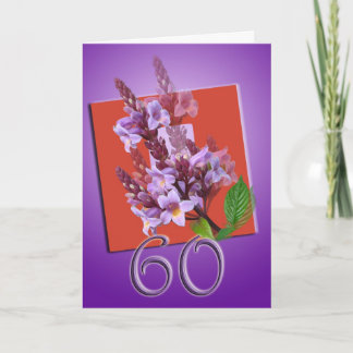 60th Happy Birthday Card - Purple flower