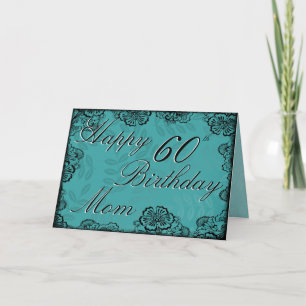 60th Happy Birthday Card - Teal Floral