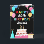 60th Happy Birthday Colourful Balloons Cake Black Card<br><div class="desc">60th Happy Birt5hday Colourful Balloons Cake Black with personalised name. For further customisation,  please click the "Customise it" button and use our design tool to modify this template.</div>