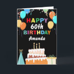 60th Happy Birthday Colourful Balloons Cake Black Card<br><div class="desc">60th Happy Birthday Colourful Balloons Cake Black with personalised name. For further customisation,  please click the "Customise it" button and use our design tool to modify this template.</div>
