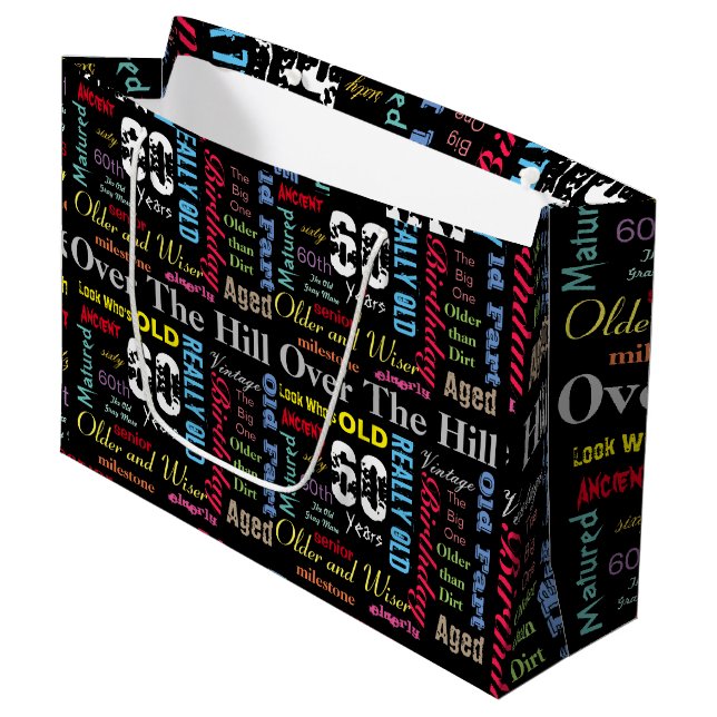 60th Happy Birthday in a Graffiti Style Large Gift Bag (Front Angled)
