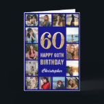 60th Happy Birthday Navy Blue & Gold Photo Collage Card<br><div class="desc">60th Happy Birthday Navy Blue and Gold Photo Collage Birthday Card. For further customisation,  please click the "Customise it" button and use our design tool to modify this template.</div>
