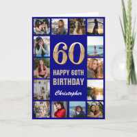 60th Happy Birthday Navy Blue & Gold Photo Collage