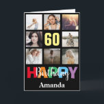 60th Happy Birthday Photo Collage Modern Black Card<br><div class="desc">60th Happy Birthday Photo Collage Modern Black Card with personalised name. For further customisation,  please click the "Customise it" button and use our design tool to modify this template.</div>