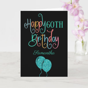 60th Happy Birthday Stylish Text Name Multicolor Card
